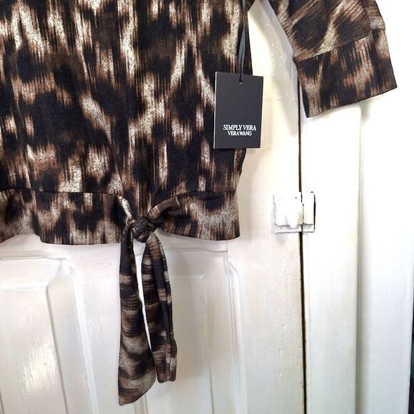 NWT Simply Vera Wang Leopard Print Top with 3/4 Sleeves & Tie Sash Sz XS - Picture 3 of 9